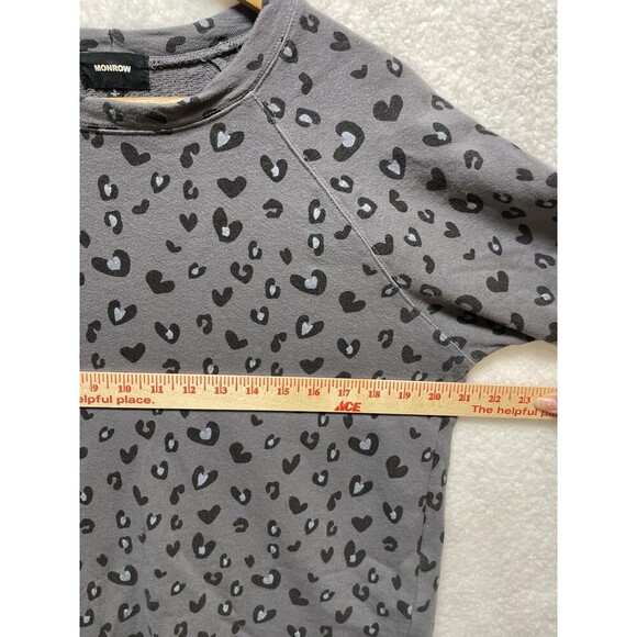 Monrow Sweatshirt Women’s Large Gray Black Leopard Print Pullover Crew Neck - Picture 7 of 8